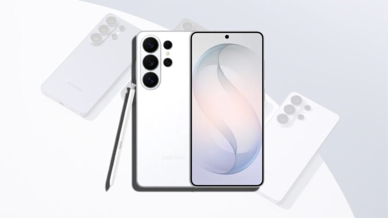 The Galaxy S26 Ultra smartphone in White, featuring a stunning 6.8-inch Dynamic AMOLED display and advanced camera system, available on Amazon UK with a discounted price tag.