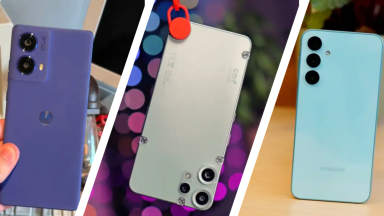 A selection of the best budget phones, including the CMF Phone 2 Pro, Samsung Galaxy A17, and OnePlus Nord CE 5, with a range of colours and designs to choose from.