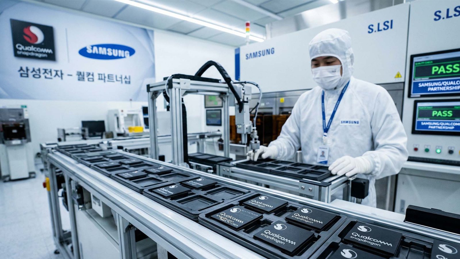 Samsung's UK factory, a symbol of the company's presence in the UK market, with a union strike looming in the background, highlighting the labour dispute and its potential consequences for the company's operations and reputation