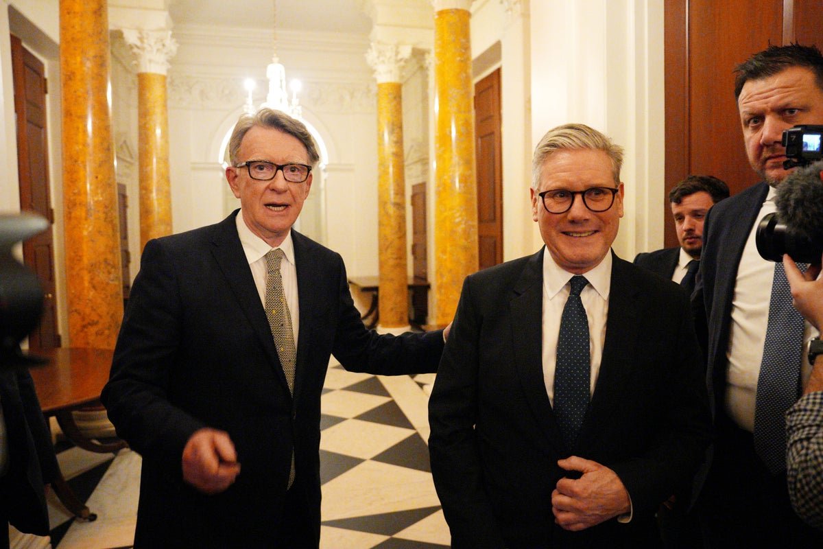 Keir Starmer and Lord Mandelson, two key figures in the lobbying scandal, with a background of the UK Parliament, highlighting the need for transparency and accountability in politics