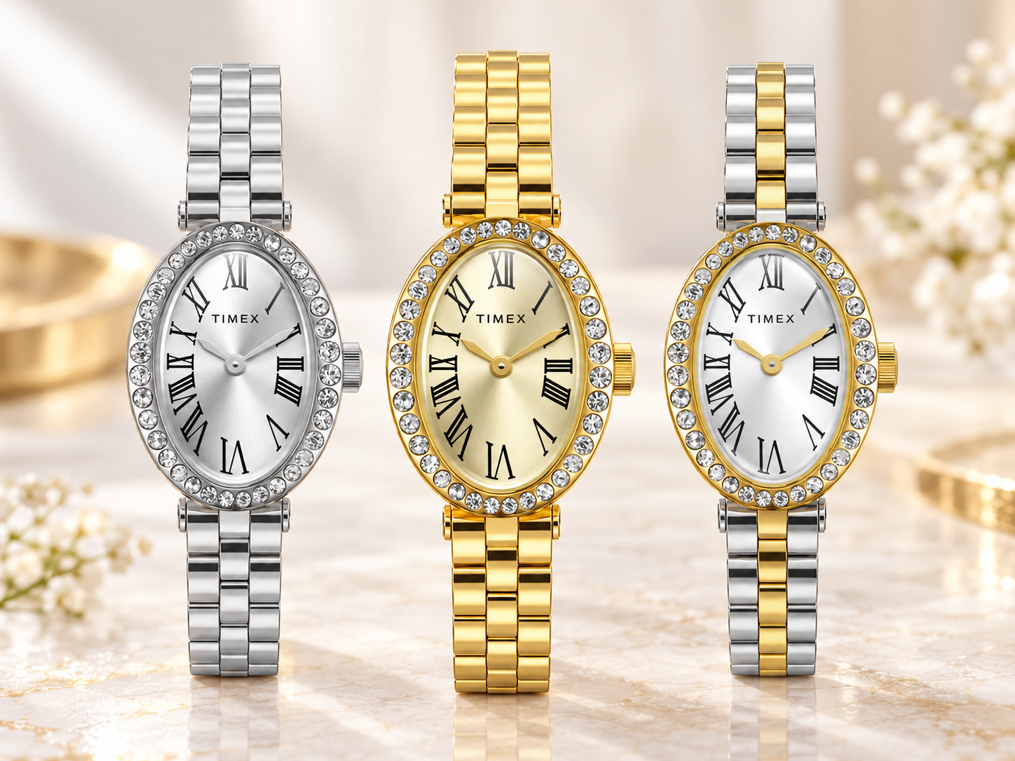 Timex Cavatina watch with crystal-studded bezel