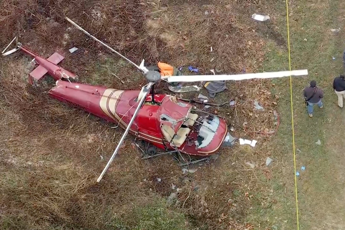 Helicopter crash scene with debris