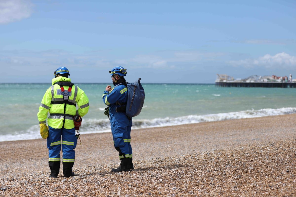 Aerial view of Brighton beach, with a steep drop and cliffs, where three London relatives tragically lost their lives in a cliff fall, highlighting the importance of beach safety and awareness of one's surroundings