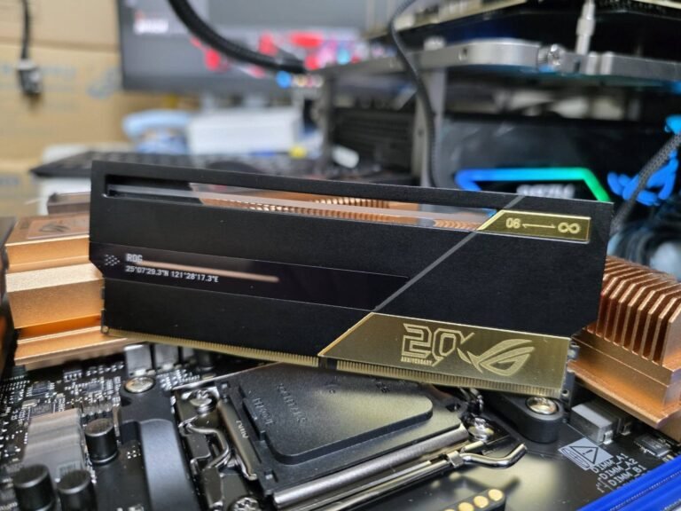 ASUS ROG DDR5 memory modules on the Crosshair X870E APEX motherboard, showcasing impressive overclocking capabilities and sleek design, perfect for UK gamers seeking high-performance gaming hardware