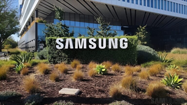 A photo of a Samsung factory, with workers in the background, highlighting the importance of the memory market and the potential impact of the strike, with the UK flag in the foreground, symbolising the UK's role in the dispute, and the primary keyword 'Samsung union strike' naturally included