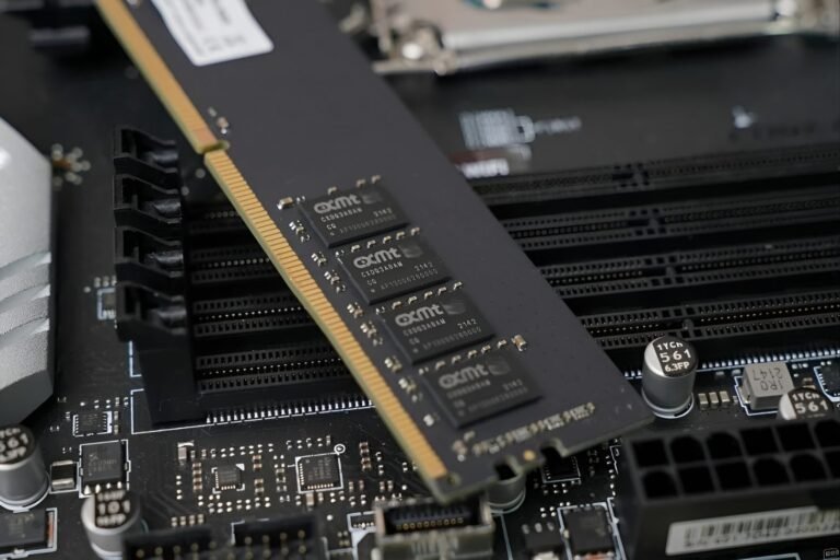 China's memory chip production line, with rows of machinery and workers in the background, highlighting the country's growing presence in the global memory chip market and its potential to disrupt the industry and tackle the current 414% DDR5 price spike
