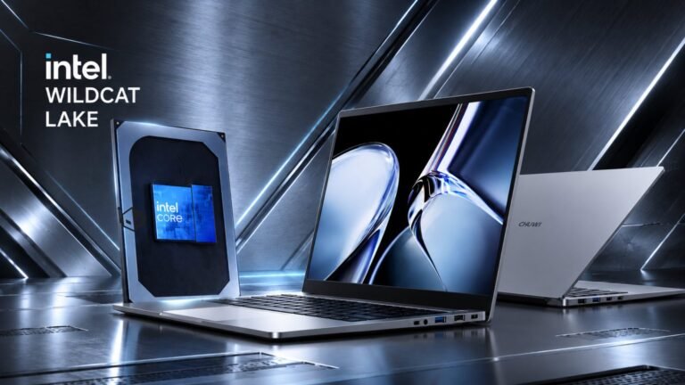 The CHUWI Unibook laptop featuring Intel Wildcat Lake, showcasing its sleek design and impressive specs, including a larger battery, expandable storage, and increased IO, making it an attractive option for UK consumers seeking a high-performance laptop at an affordable price
