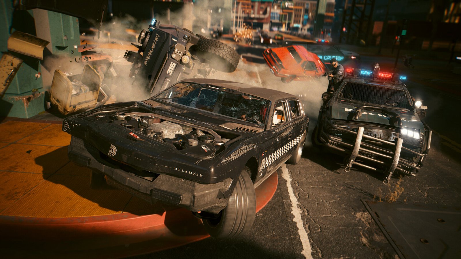The PlayStation 5 console, with a screenshot of Cyberpunk 2077 in the background, showcasing the game's path tracing capabilities in stunning detail, a major breakthrough for UK gamers