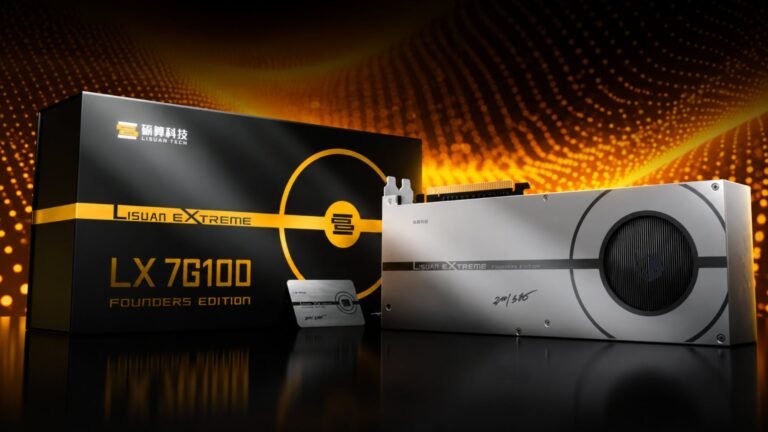 The Lisuan 7G100 Extreme Founders Edition graphics card, featuring a unique design and exceptional UK gaming performance, with a focus on the UK gaming market