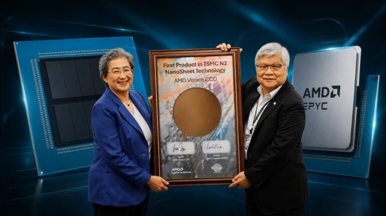 A high-performance computing data centre in the UK, with rows of servers and cooling systems, representing the growing demand for HPC solutions and the impact of 2nm technology on the industry