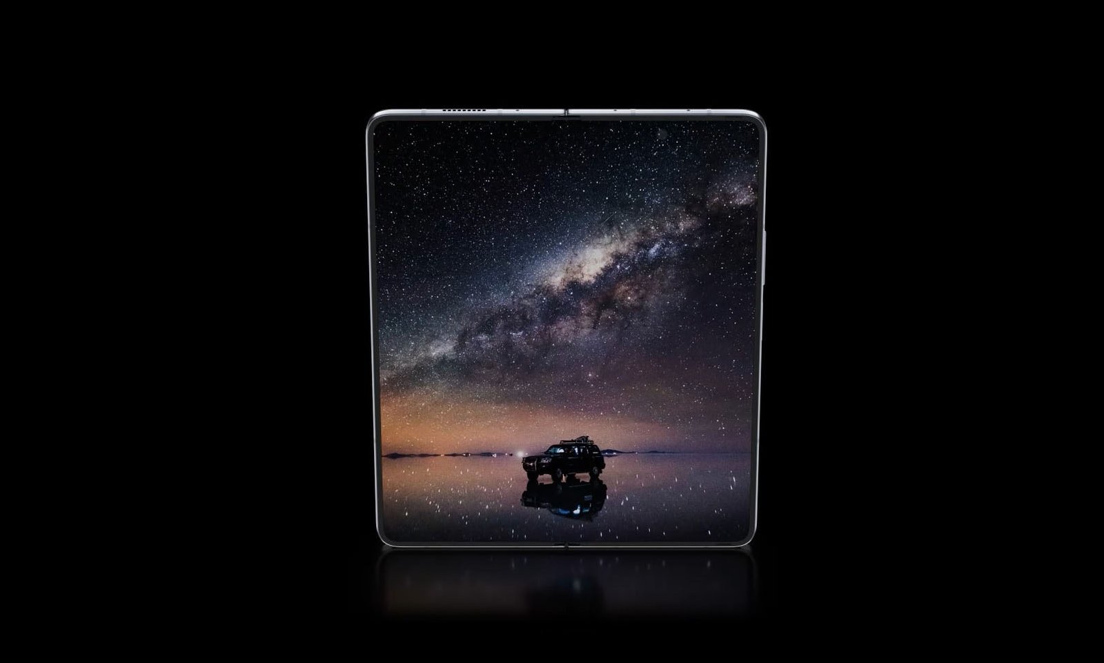 A close-up of the Galaxy Z Fold 8's screen, showcasing its unique foldable design and vibrant colour display, with the UK cityscape in the background, highlighting the device's potential in the UK market