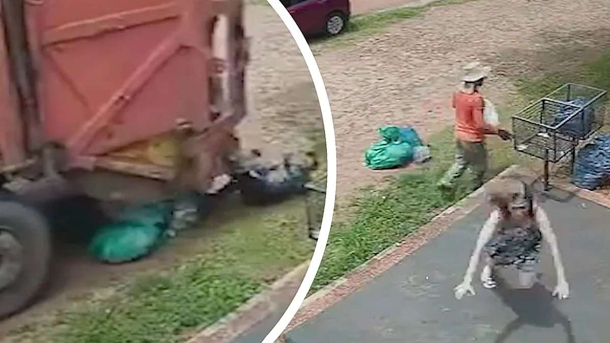 A descriptive image of a truck accident in Paraguay, where a binman was hit and a woman fell. The primary keyword is road safety, and the image shows the importance of being vigilant when using the roads, with a focus on the behaviour of drivers and the need for traffic rules to be followed