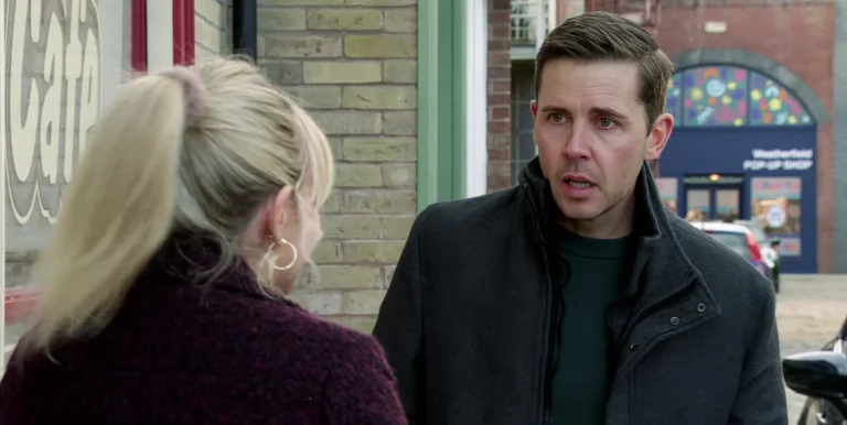 A screenshot of Coronation Street's Todd and Theo, with a dark and ominous background, hinting at the sinister plot that's about to unfold, featuring the primary keyword Coronation Street