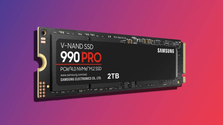 The Samsung 990 PRO PCIe NVMe Gen 4 SSD in 2TB capacity, featuring a sleek design and impressive sequential speeds of up to 7,000MB/s, making it an ideal storage solution for PC builders and laptop owners in the UK, with a focus on SSD technology and storage upgrades