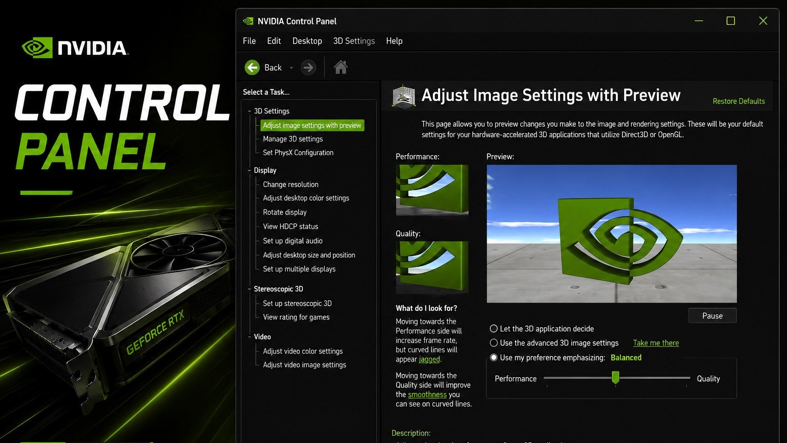 NVIDIA Control Panel alternative: descriptive image of NVIDIA's new app, showcasing its features and interface in the UK, with a focus on graphics technology and GPU-based systems