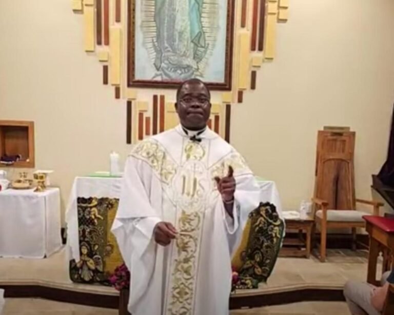 A Catholic priest stands in a church, highlighting the issue of clergy misconduct and the need for accountability within religious institutions, particularly in cases involving spiritual directees