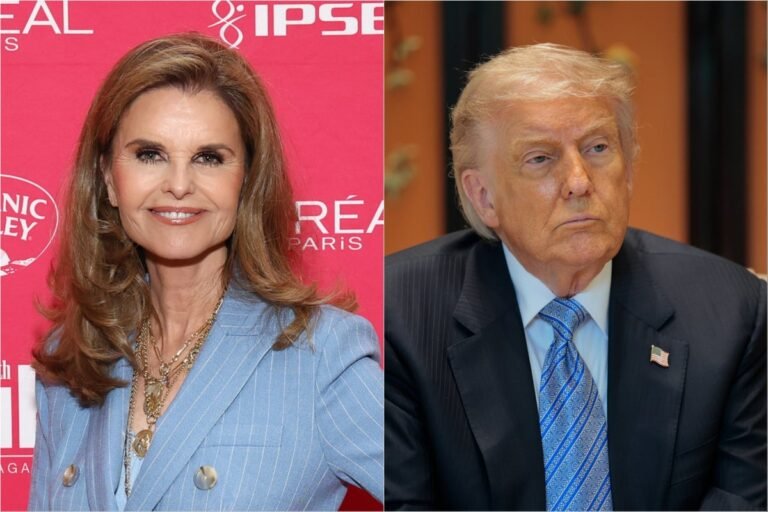 Maria Shriver smiling, with the Kennedy Center in the background, symbolising her delight at the judge's decision to remove Donald Trump's name from the prestigious cultural institution, a move that upholds the centre's values and reputation