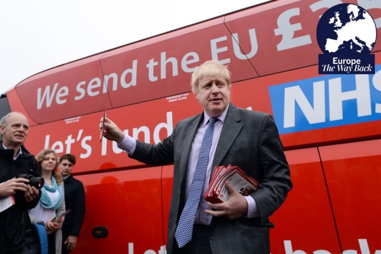 A photo of the UK and EU flags together, with a torn or broken link between them, symbolising the Brexit decision and its impact on UK-EU relations, with a subtle focus on the book cover in the background