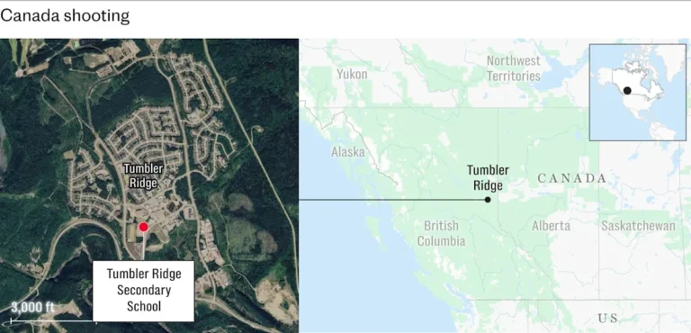 A sombre image of a school in Canada, with a rainbow flag flying high in memory of the transgender teenager who was behind the school shooting, highlighting the need for a more inclusive and supportive environment for all individuals, particularly those from the LGBTQ+ community