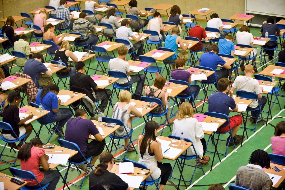 A group of students holding signs and protesting against the A-level exam, with a banner reading 'Fairness for All' and a primary keyword 'A-level exam' in the centre