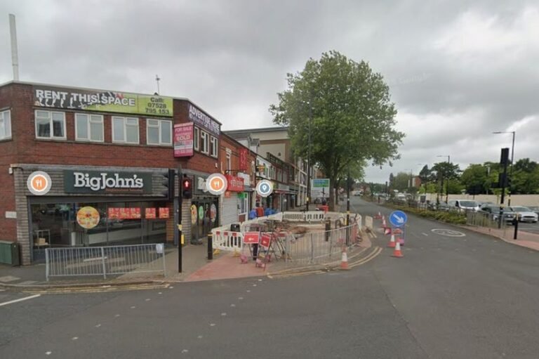 A photo of the Big John's franchise in Birmingham, with a caption that reads 'Franchise found flouting employment laws, employing illegal workers and paying below minimum wage'