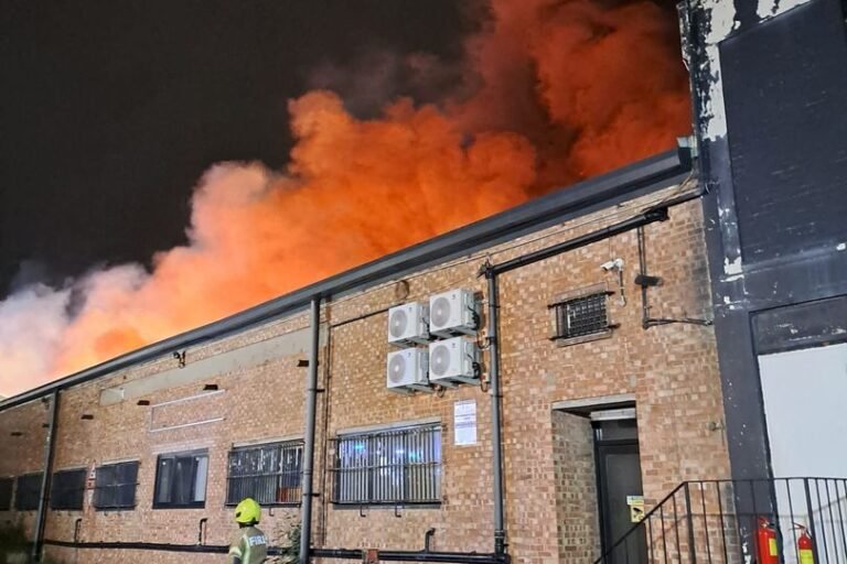Fire engines and emergency services at the scene of a major fire in Brent, where 70 people were evacuated in the middle of the night, with firefighters working to contain the blaze and prevent further damage