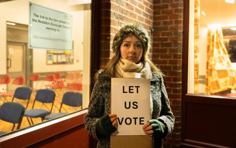 Keir Starmer, Labour Party leader, speaking at a podium with a backdrop of the UK flag, symbolising the party's commitment to democratic values and its role in shaping the country's future, with a focus on local elections and community engagement