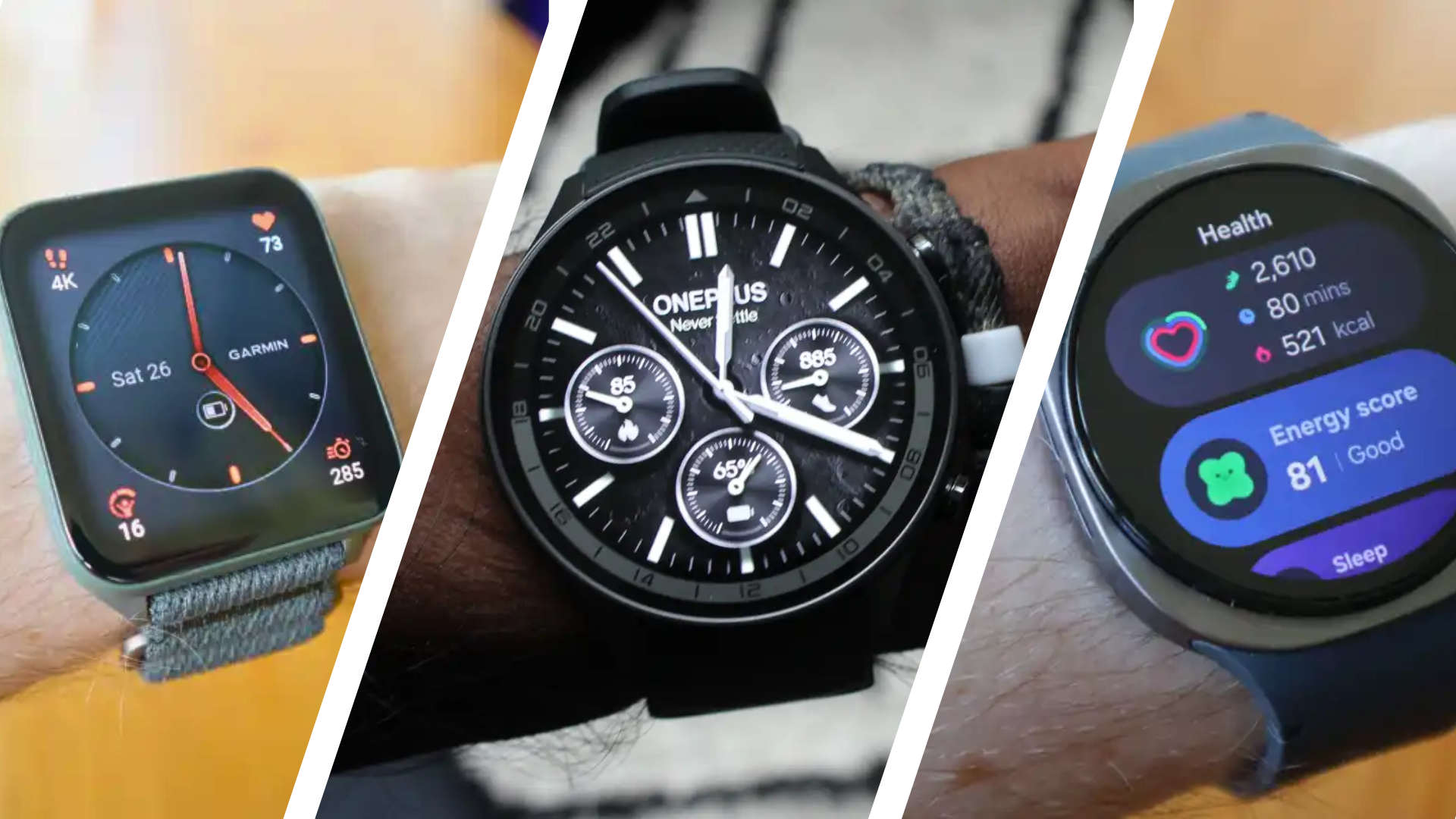 A person wearing a smartwatch, with a cityscape in the background, highlighting the device's fitness tracking features and sleek design, with a focus on the latest wearable technology trends