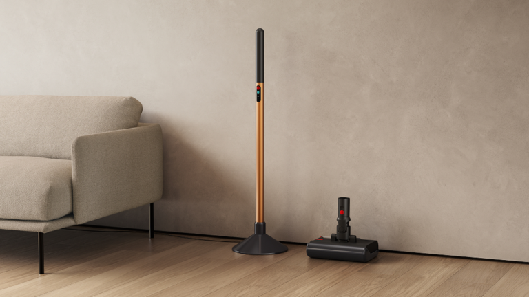 The Dyson PencilWash, a slim and manoeuvrable wet floor cleaner, featuring a 300ml clean water reservoir and a high-density microfibre roller, perfect for cleaning large areas with ease and efficient performance, Dyson PencilWash