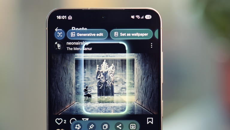 The Samsung Galaxy S26 smartphone with a bold new privacy screen feature, showcasing its AI-powered camera capabilities and sleek design, with a flying saucer added to a picture of a cow using the AI-powered image editing suite